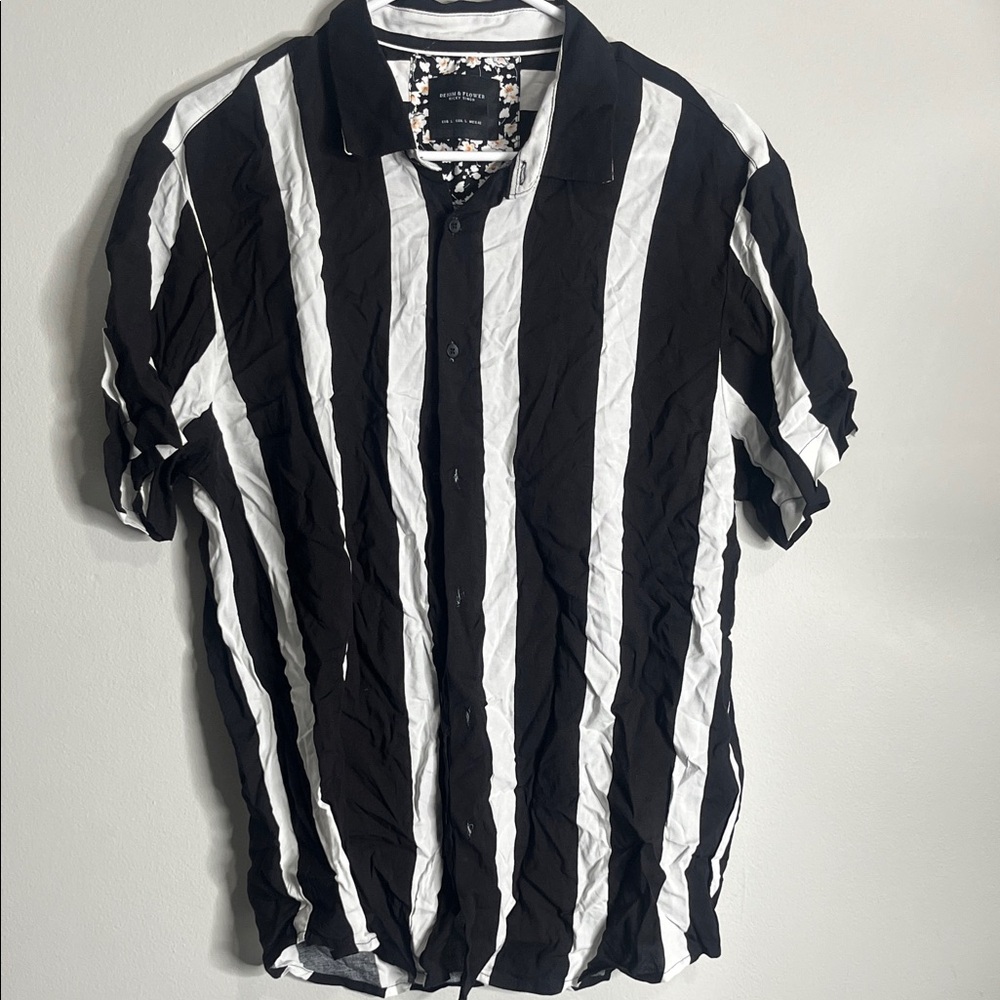 Denim & Flower Black and White Striped Shirt